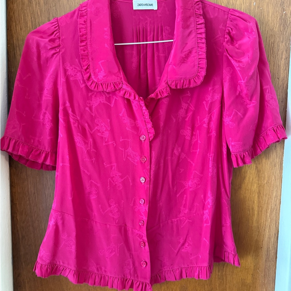 Zadig & Voltaire Pink Ruffled Notched Collar Blouse